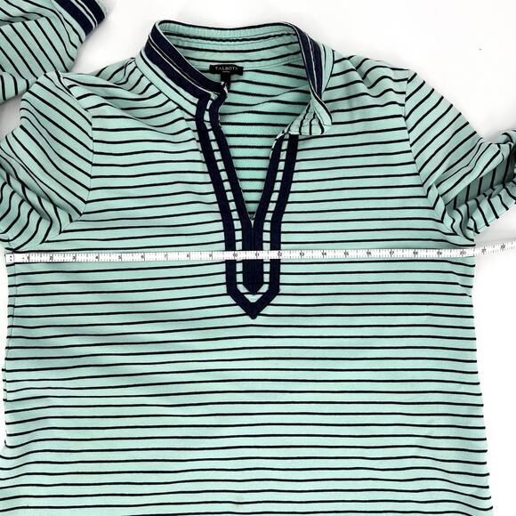 Talbots Green with Black Stripes V Notch Tunic Size L - Picture 5 of 9